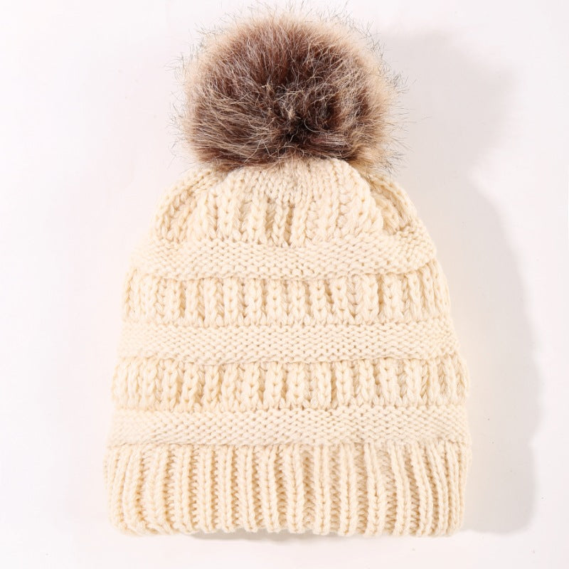 Wholesale woven floral adult woolen hat for women solid color woolen ball knitted hat